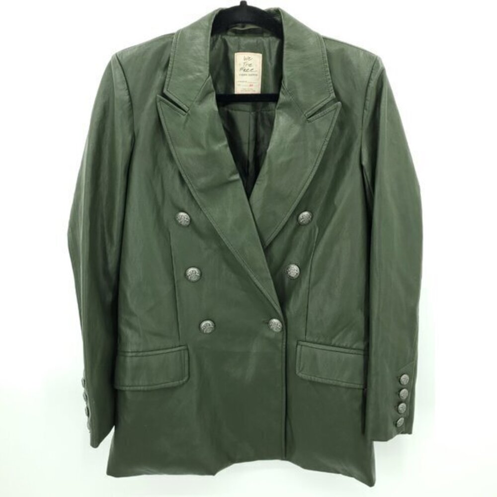 We The Free Faux Leather Oversized Double Breasted Blazer/Jacket XS Green